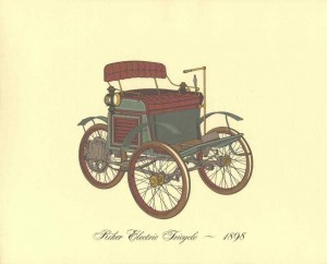 Antique-Car-1898-Riker-Electric-Tricycle-Lithograph-Vintage