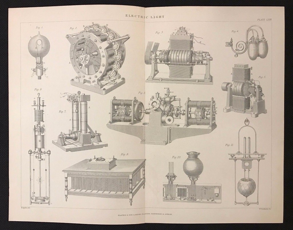 Original-Antique-book-print-1883-ELECTRIC-LIGHT-APPARATUS